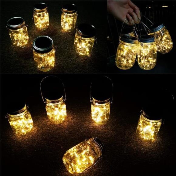 Solar Lantern Mason Jar Hanging Lights,4 Pack 30 Led Fairy Firefly Starry - Picture 3 of 7